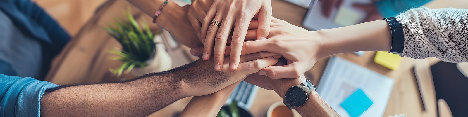 Verschiedene Hände liegen übereinander