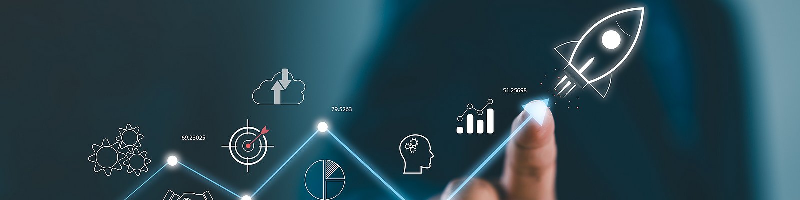 Finger zeigt auf eine virtuell steigende Achse